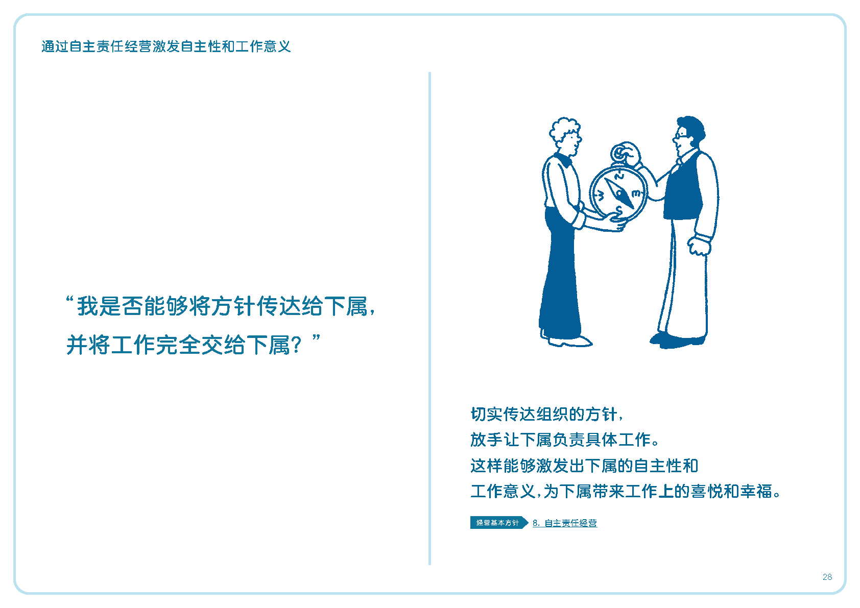 我是否能够将方针传达给下属，并将工作完全交给下属？